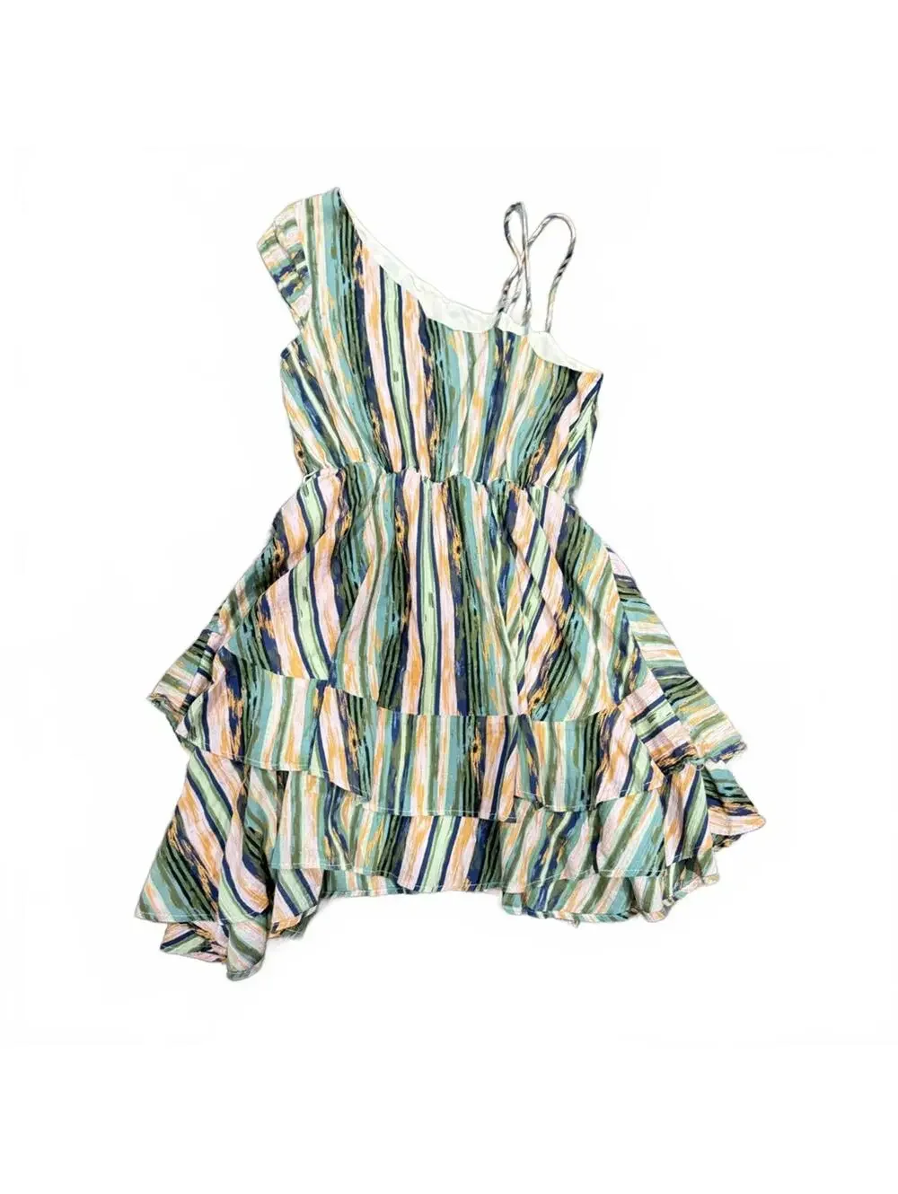 Free People Asymmetrical Ruffle Stripe Mini Dress XS Boho